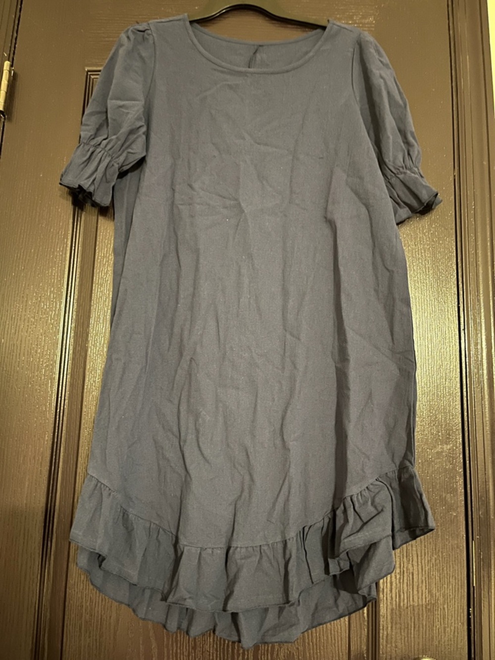 Ruffled Hem Short Sleeve Tunic Dress - Navy Blue